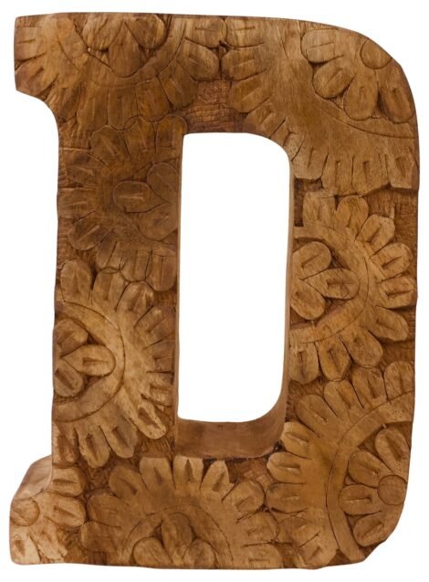 Hand Carved Wooden Flower Single Letters