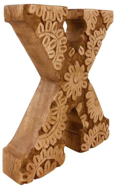 Hand Carved Wooden Flower Single Letters