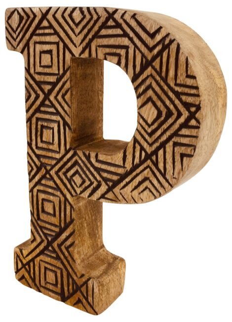 Hand Carved Wooden Geometric Single Letters