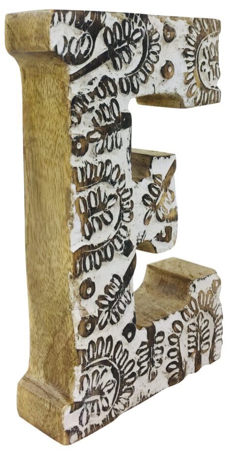 Hand Carved Wooden White Flower Single Letters