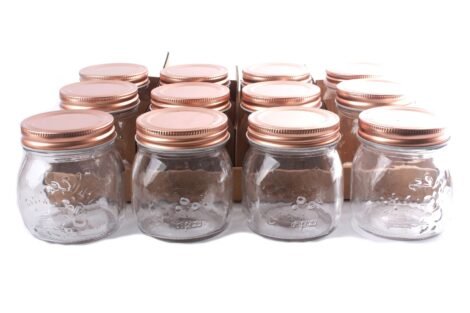 Kitchen Glass Embossed Storage Jar With Copper Screw Lid - Large