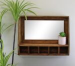 Mango Wood Wall Shelf With Mirror Storage Slots 3 - The Rustic Home
