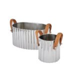 Silver Fluted Leather Handled Single Champagne Cooler 2 - The Rustic Home