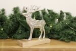 Silver Reindeer On Wood Base Large 3 - The Rustic Home