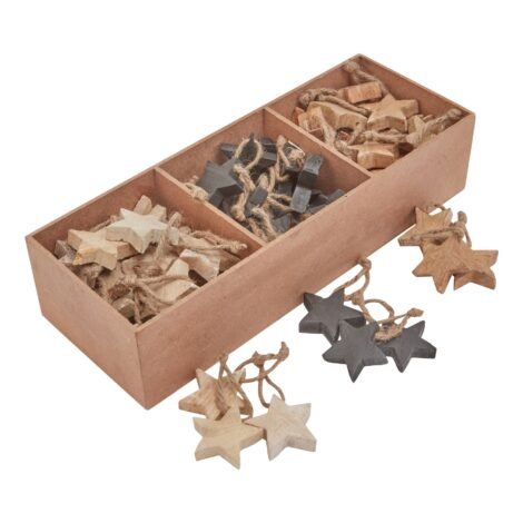 Pack Of 90 Wooden Star Hanging Decorations