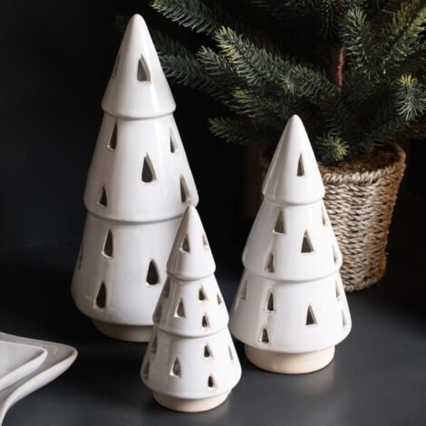 Small White Ceramic Cut Out Tree With LED Lights 2 - The Rustic Home