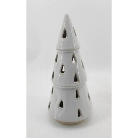Small White Ceramic Cut-Out Tree With LED Lights