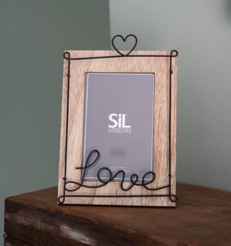 Wooden Photo Frame with Black Wire Love Script 5x7"
